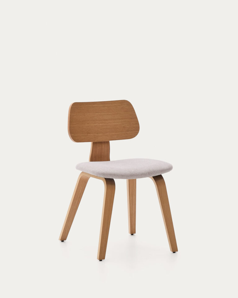 Silla Gena de chapa de roble y chenilla beige