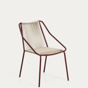 Silla apilable de exterior Zivia de cuerda crudo y acero galvanizado granate