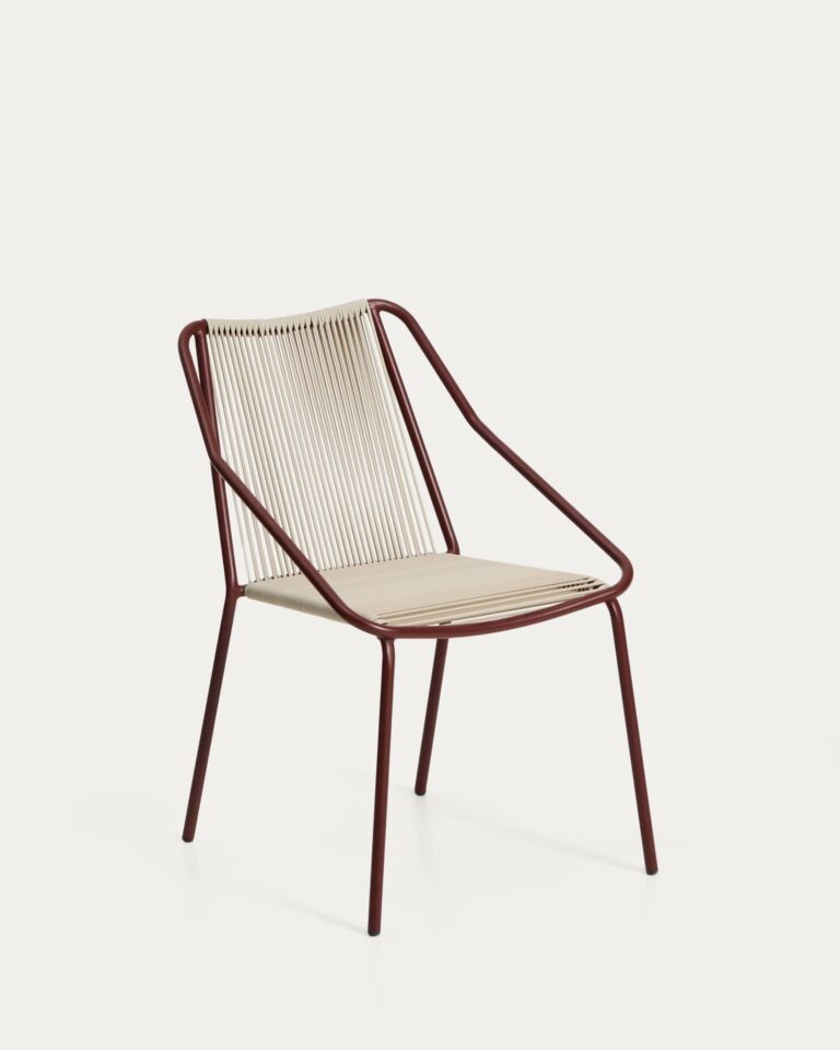 Silla apilable de exterior Zivia de cuerda crudo y acero galvanizado granate