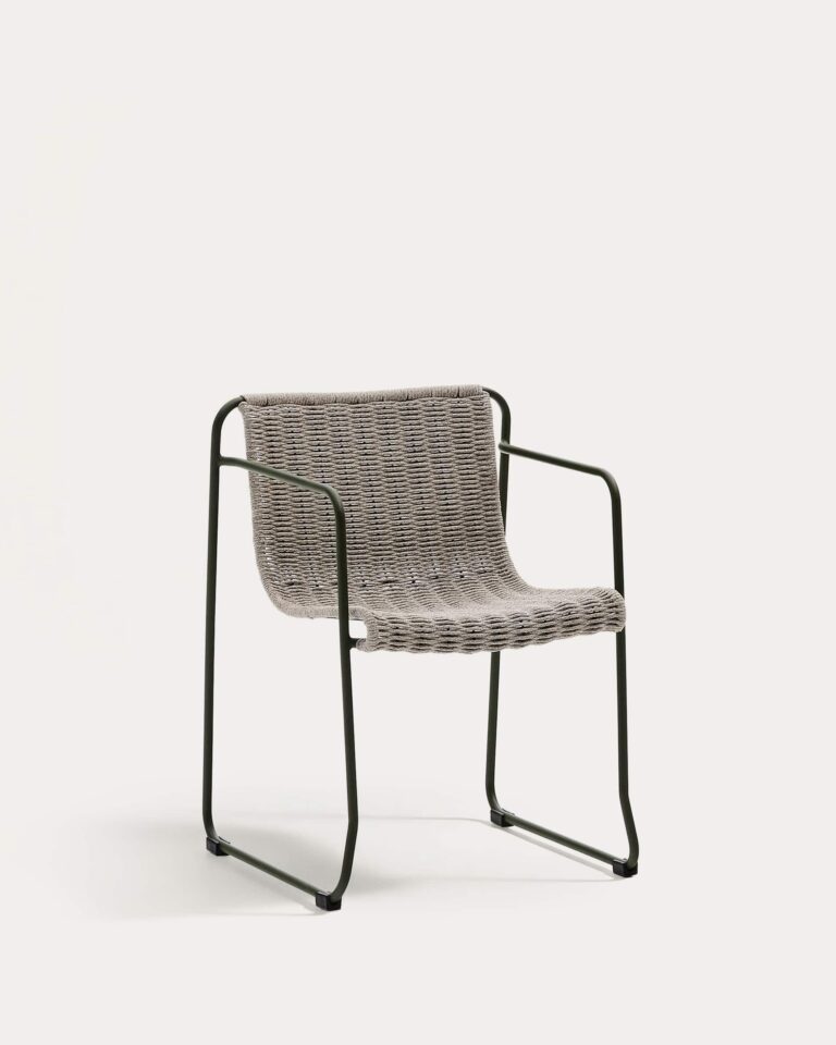 Silla apilable Maurina de acero galvanizado verde y cuerda crudo y gris