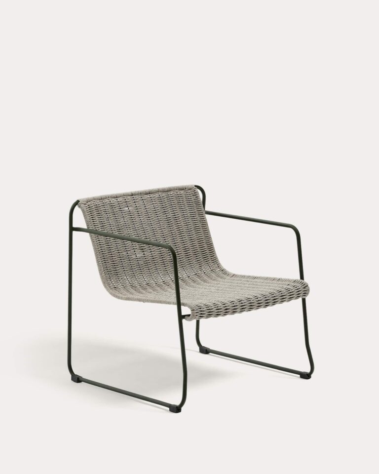 Sillón apilable Maurina de acero galvanizado verde y cuerda crudo y gris