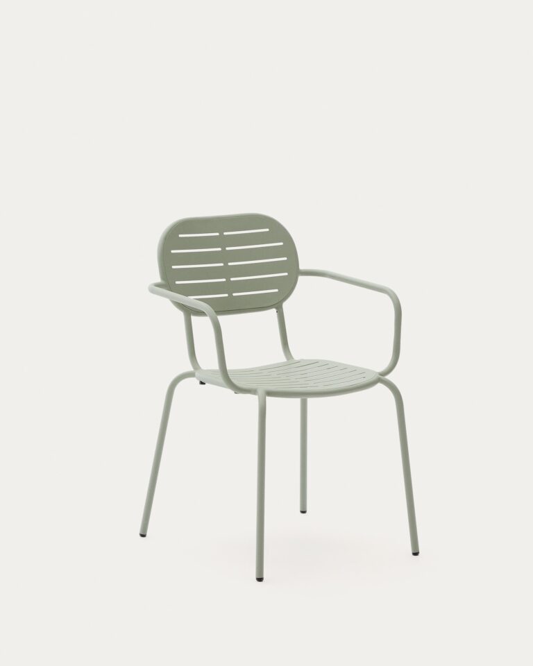 Silla apilable de exterior con reposabrazos Brai de acero galvanizado turquesa