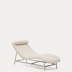 Diván Osla de chenilla beige y patas de acero inoxidable cepillado FSC 100% 175 cm