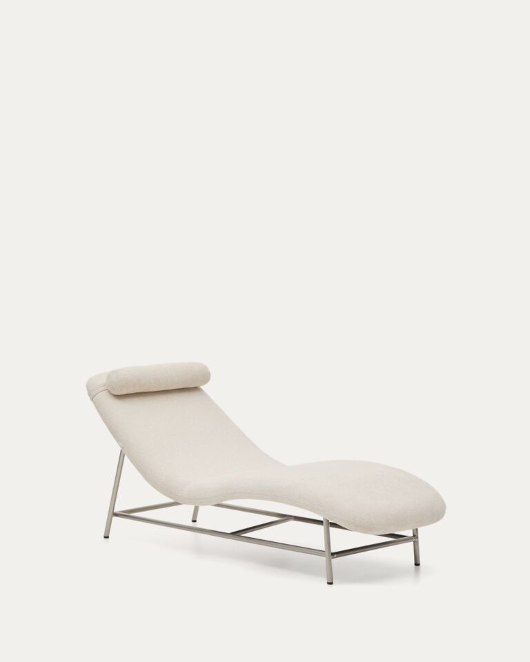 Diván Osla de chenilla beige y patas de acero inoxidable cepillado FSC 100% 175 cm