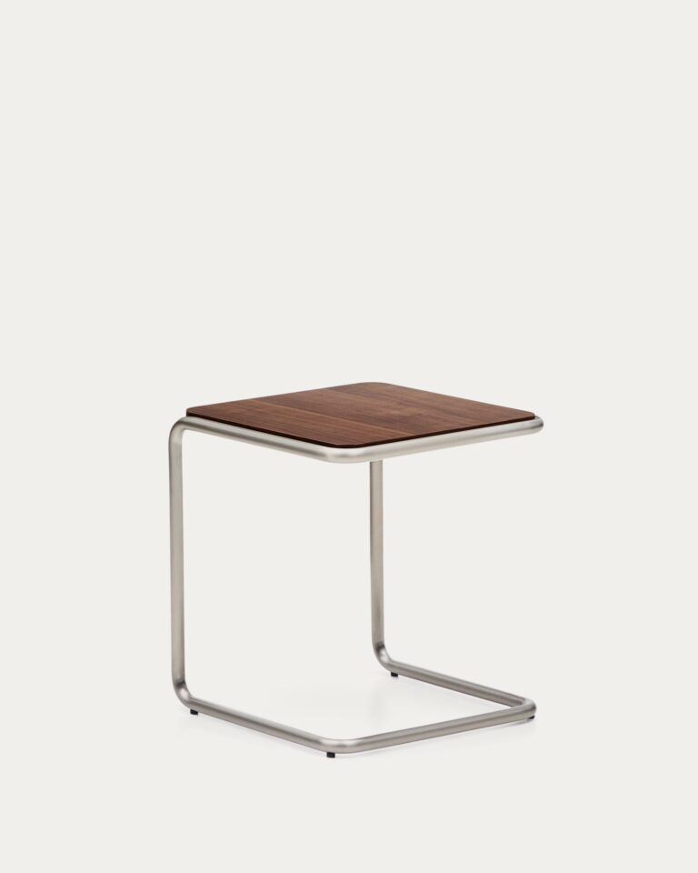 Mesa auxiliar Tarsel de chapa de nogal con estructura de acero inoxidable cepillado 42 x 4