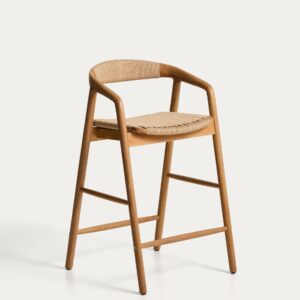 Taburete Derile de madera maciza de roble acabado tono natural y cuerda de papel beige FSC