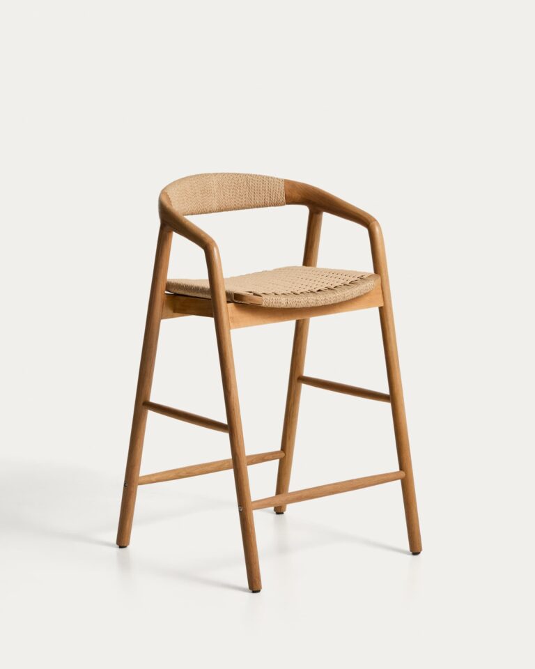 Taburete Derile de madera maciza de roble acabado tono natural y cuerda de papel beige FSC