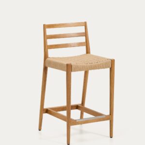 Taburete Analy respaldo madera maciza roble acabado tono natural y asiento cuerda 65cm FSC