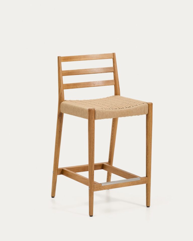 Taburete Analy respaldo madera maciza roble acabado tono natural y asiento cuerda 65cm FSC