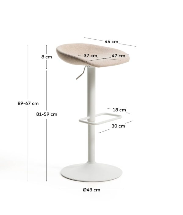 Taburete Danua de chenilla beige y acero blanco mate 68-89 cm FSC 100%