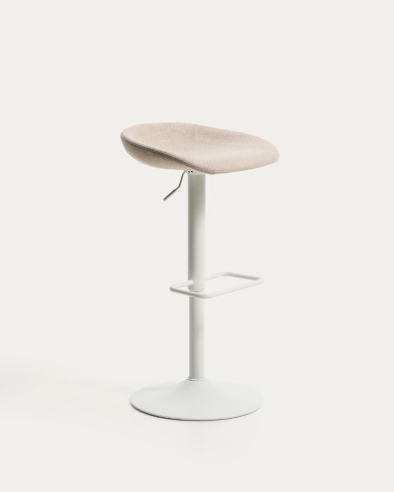 Taburete Danua de chenilla beige y acero blanco mate 68-89 cm FSC 100%