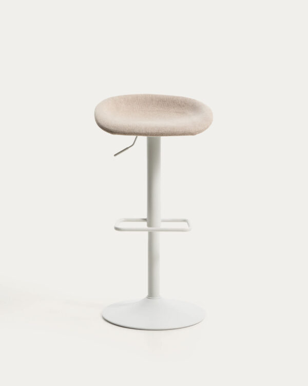 Taburete Danua de chenilla beige y acero blanco mate 68-89 cm FSC 100%