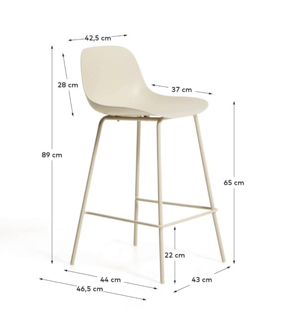 Taburete Altea beige y patas de acero con acabado beige 65 cm