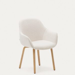 Silla Aleli de borreguito blanco y patas de madera maciza de fresno con acabado natural