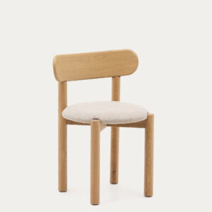 Silla Nebai chenilla beige estructura madera maciza roble acabado natural FSC MIX Credit
