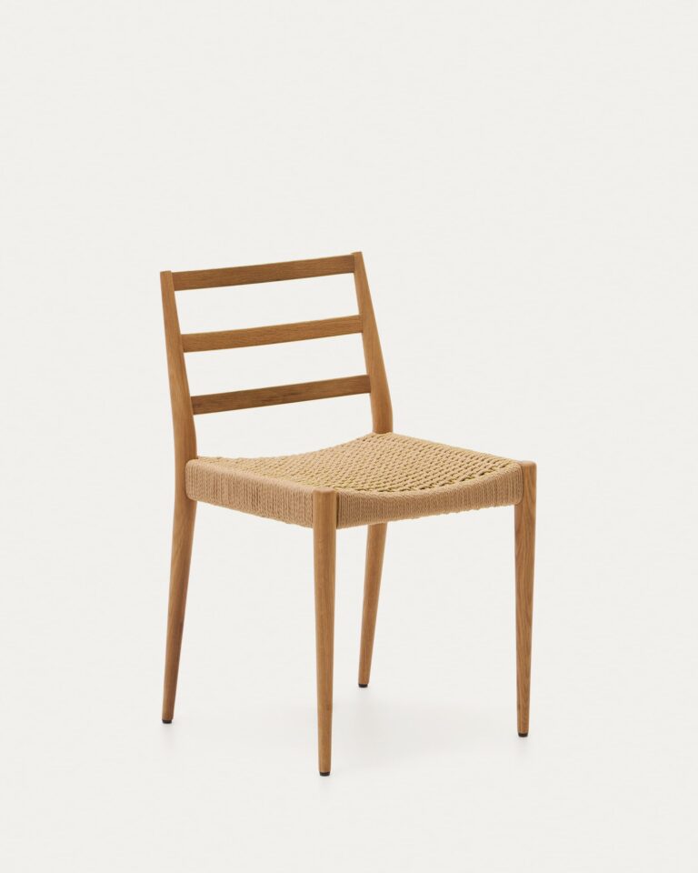 Silla Analy de madera maciza de roble con acabado natural y asiento de cuerda FSC Mix Cred