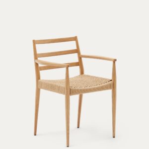 Silla Analy reposabrazos madera maciza de roble acabado natural asiento cuerda FSC Mix Cre