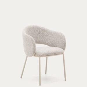 Silla Maina de chenilla gruesa beige y patas de acero con acabado beige FSC Mix Credit