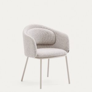 Silla Idaira de chenilla gruesa beige y patas de acero con acabado beige FSC Mix Credit