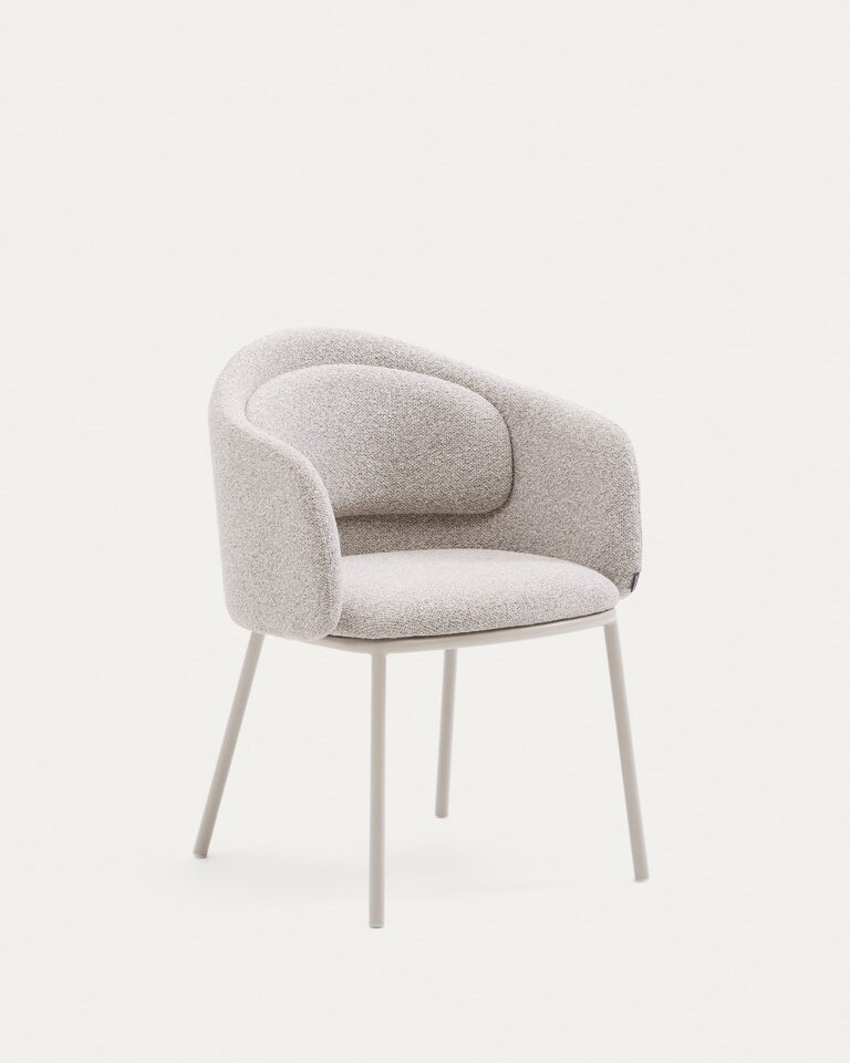 Silla Idaira de chenilla gruesa beige y patas de acero con acabado beige FSC Mix Credit