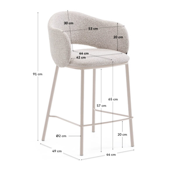 Taburete Maina chenilla gruesa beige y patas de acero acabado beige FSC Mix Credit 65 cm