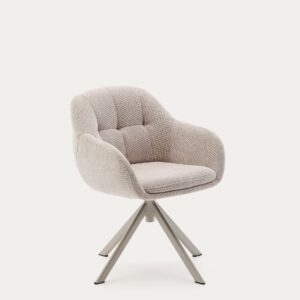 Silla giratoria Dorina de chenilla beige y patas de acero con acabado beige