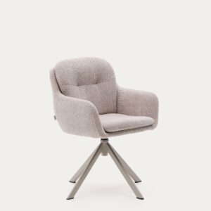 Silla giratoria Lexa de chenilla beige y patas de acero con acabado beige