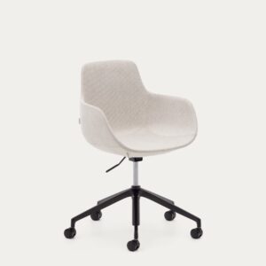 Silla de escritorio Tissiana beige y aluminio con acabado negro mate