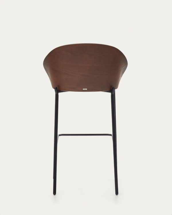 Taburete Eamy de chenilla marrón claro chapado en fresno acabado nogal y metal negro 77 cm