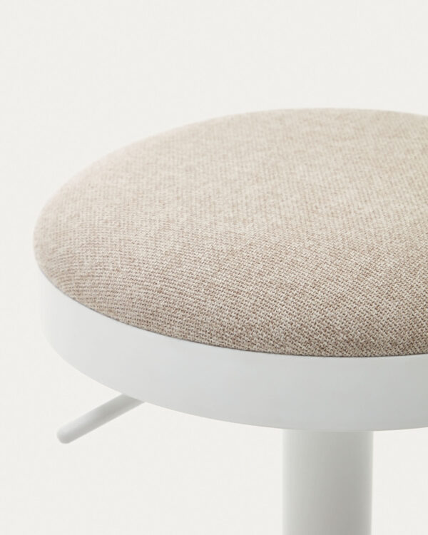 Taburete Zaib de chenilla beige y acero blanco mate altura 63-84 cm FSC 100%