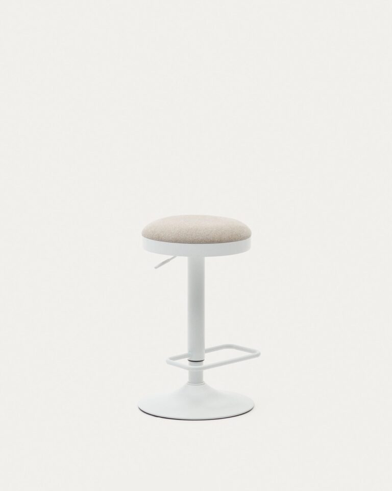 Taburete Zaib de chenilla beige y acero blanco mate altura 63-84 cm FSC 100%