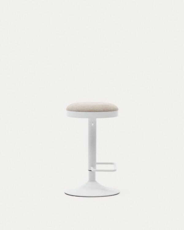 Taburete Zaib de chenilla beige y acero blanco mate altura 63-84 cm FSC 100%