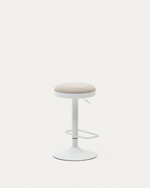 Taburete Zaib de chenilla beige y acero blanco mate altura 63-84 cm FSC 100%