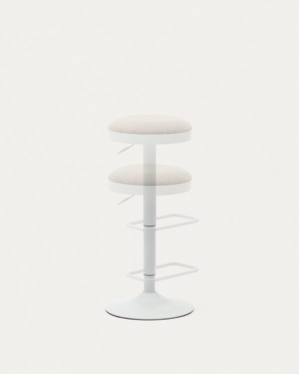 Taburete Zaib de chenilla beige y acero blanco mate altura 63-84 cm FSC 100%
