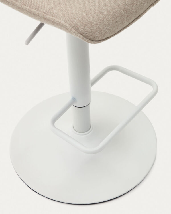 Taburete Zenda de chenilla beige y acero blanco mate 81-102 cm FSC 100%