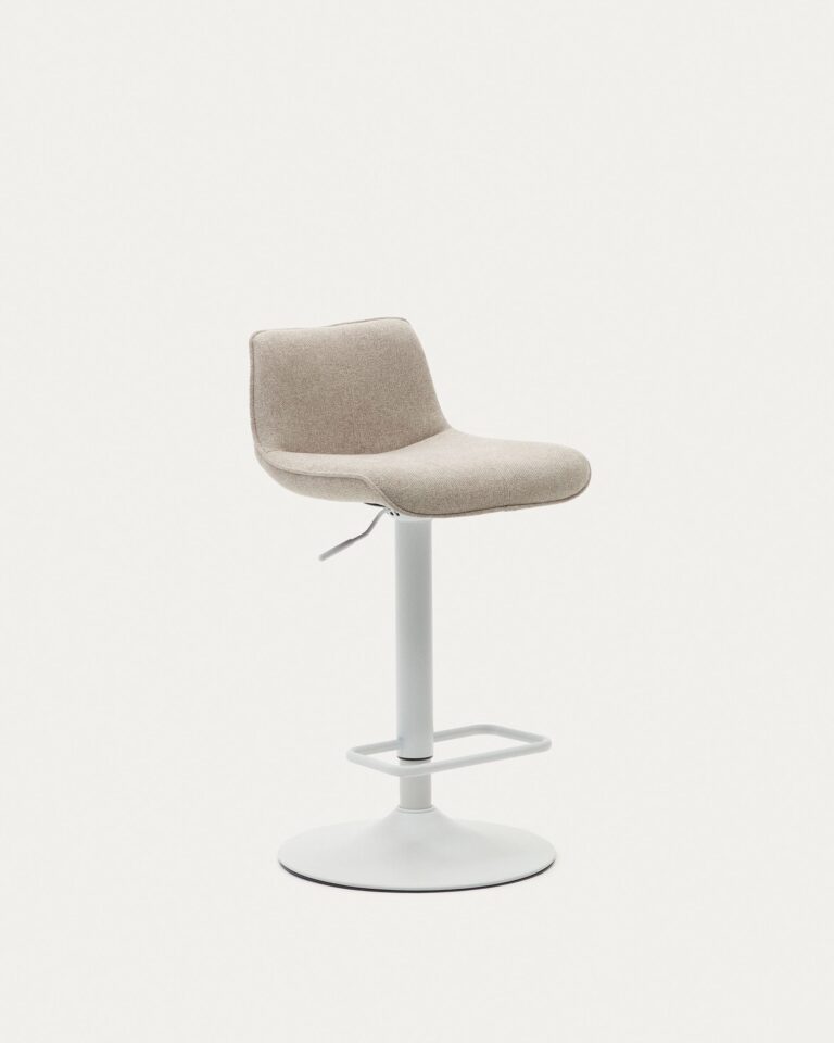 Taburete Zenda de chenilla beige y acero blanco mate 81-102 cm FSC 100%
