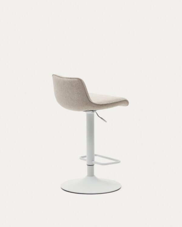 Taburete Zenda de chenilla beige y acero blanco mate 81-102 cm FSC 100%