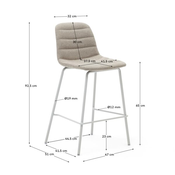 Taburete Zunilda de chenilla beige y acero con acabado blanco mate altura 65 cm FSC 100%