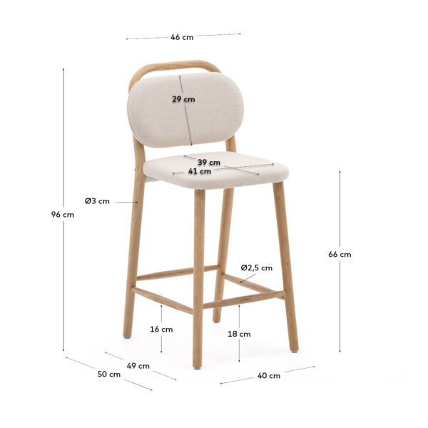 Taburete Helda de chenilla beige y madera maciza de roble FSC Mix Credit 65 cm