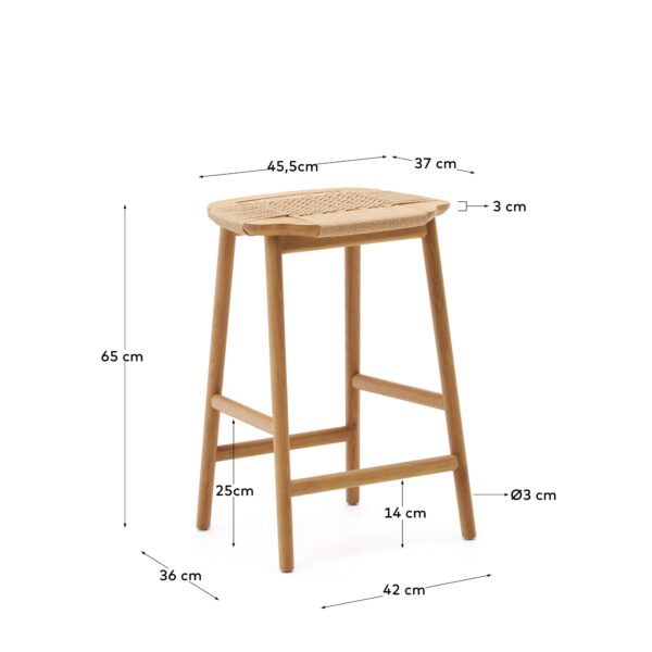 Taburete Enit de cuerda papel beige y madera maciza de roble acabado natural 65cm FSC Mix