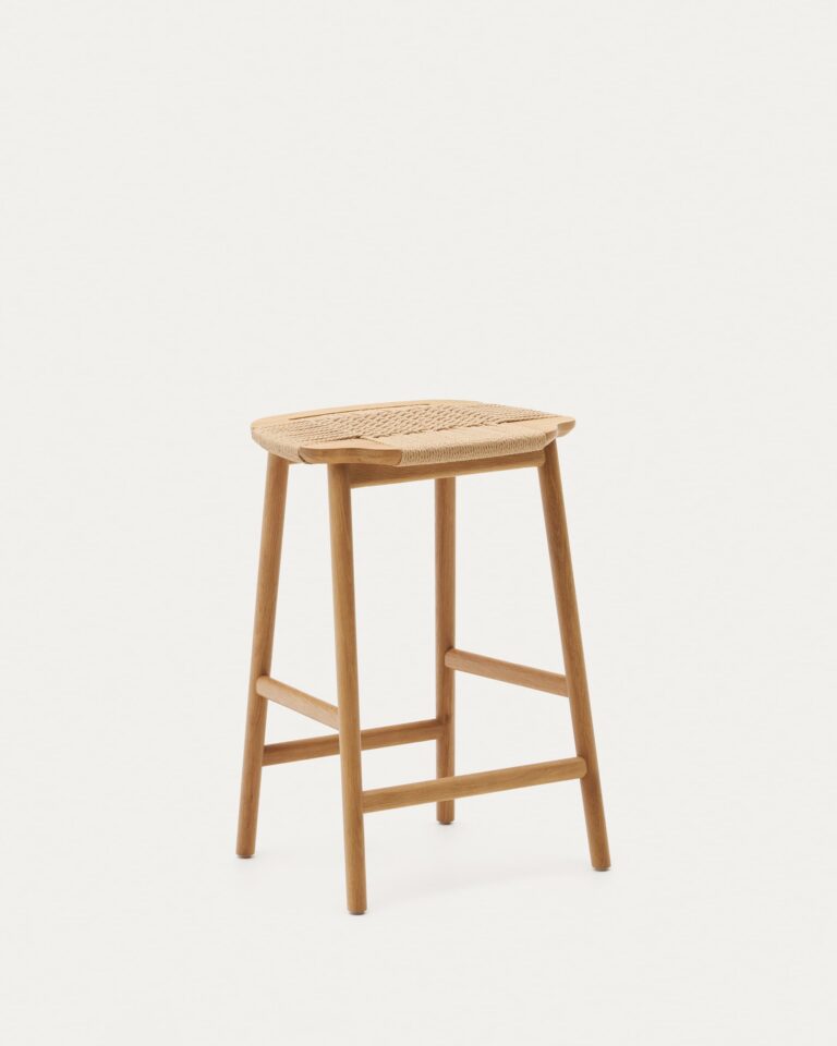 Taburete Enit de cuerda papel beige y madera maciza de roble acabado natural 65cm FSC Mix
