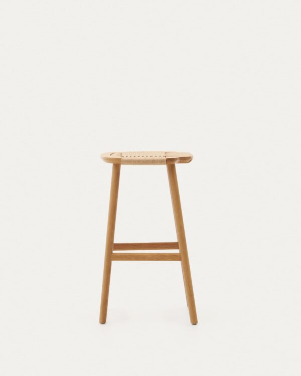 Taburete Enit de cuerda papel beige y madera maciza de roble acabado natural 65cm FSC Mix
