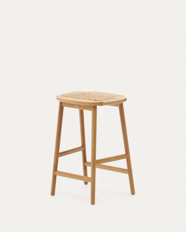 Taburete Enit de cuerda papel beige y madera maciza de roble acabado natural 65cm FSC Mix