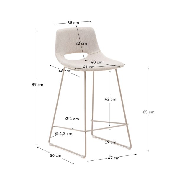 Taburete Zahara beige y acero con acabado beige altura 65 cm FSC 100%
