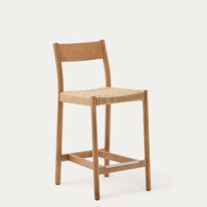 Taburete Yalia respaldo madera maciza roble acabado natural y asiento cuerda 65cm FSC Mix