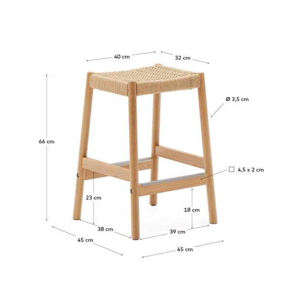 Taburete Yalia de madera maciza de roble con acabado natural y cuerda altura 65 cm FSC100%