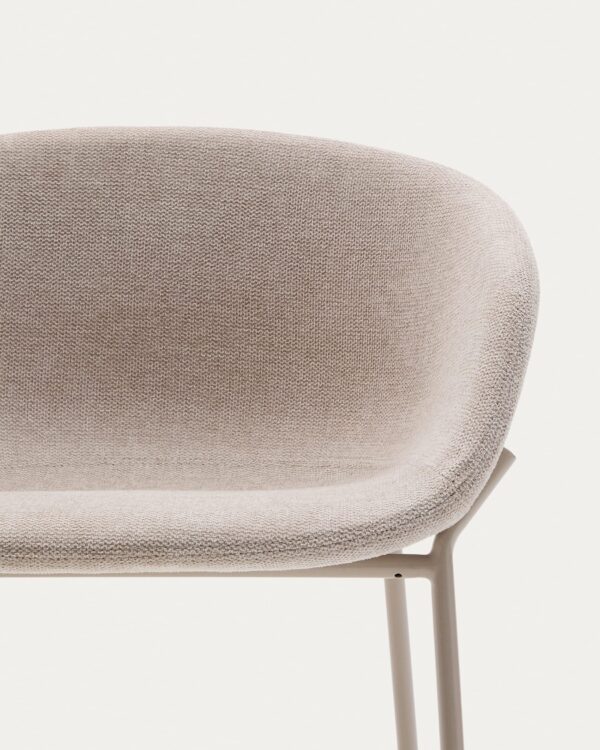 Taburete Yvette de chenilla beige y patas de acero con acabado beige altura 65 cm