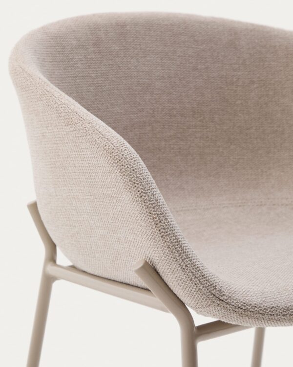 Taburete Yvette de chenilla beige y patas de acero con acabado beige altura 65 cm
