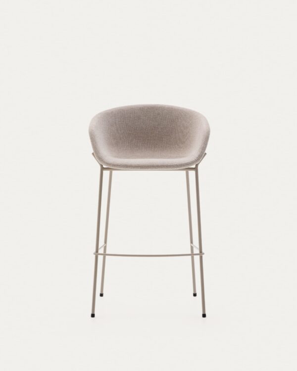 Taburete Yvette de chenilla beige y patas de acero con acabado beige altura 75 cm
