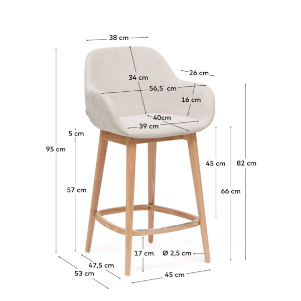 Taburete Konna beige y patas de madera maciza de fresno acabado tono natural 65 cm